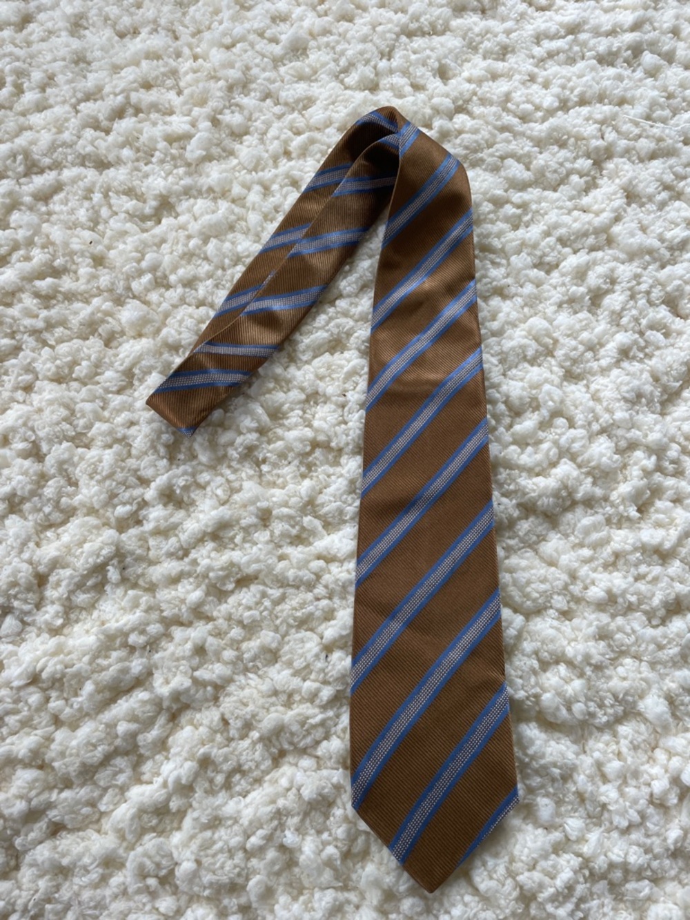 Morabito Men's Brown Tie with Blue Diagonal Stripes 100% silk